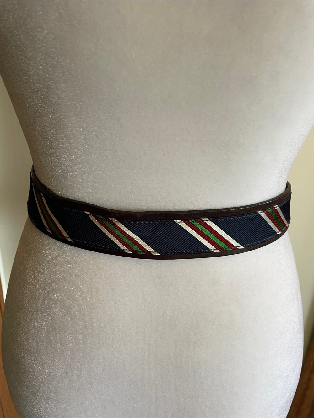 VINEYARD VINES Men's Striped Canvas Club Belt Leather Trim Brass Buckle [36] - Picture 11 of 16